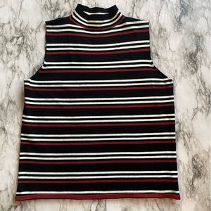 Nine West Ribbed Mock Neck Striped Raw Hem Sleeveless Top Women’s Size XL